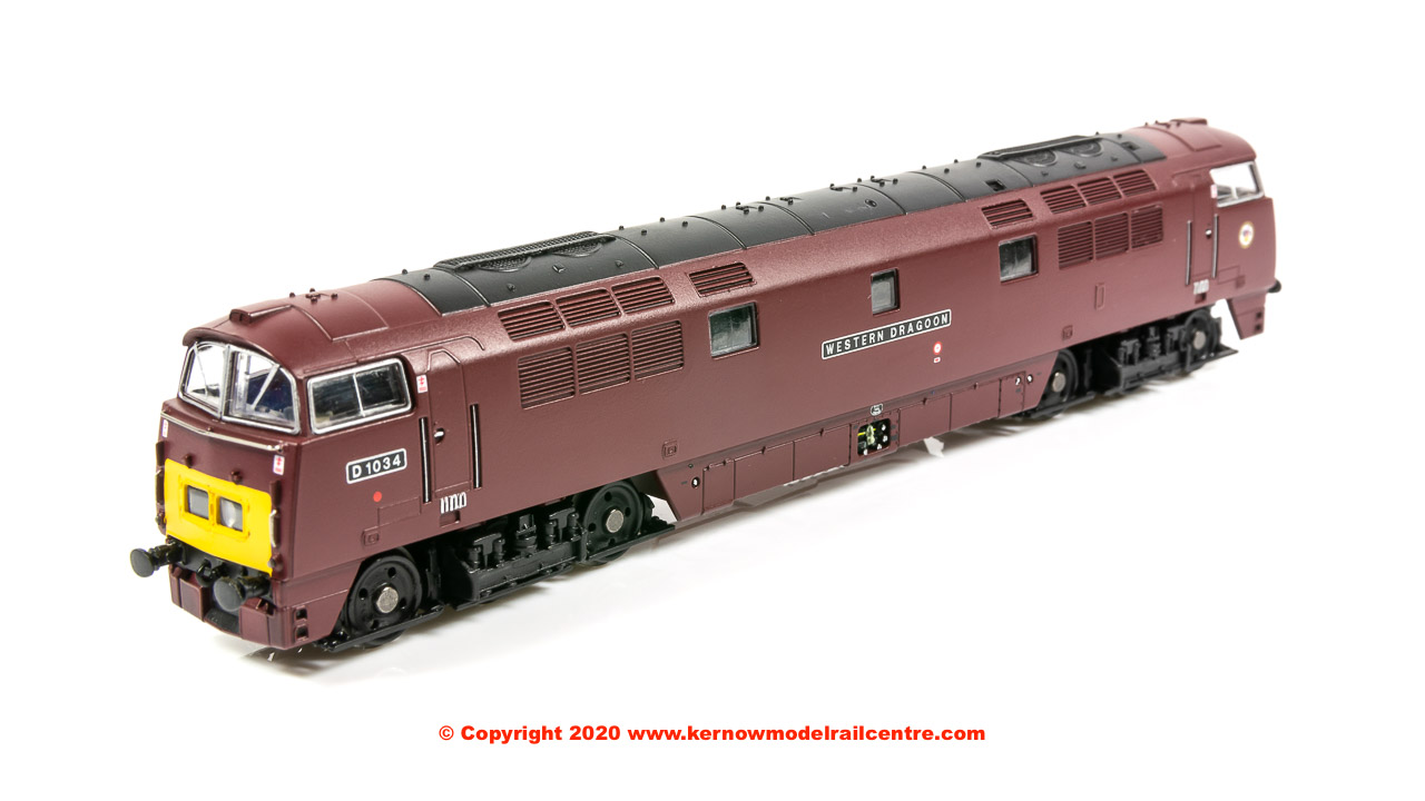 2D-003-014 Dapol Class 52 Western Diesel Locomotive number D1034 named "Western Dragoon" in BR Maroon livery with small yellow panel